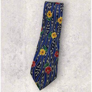 KENZO Silk Tie ITALY Blue Yellow Red Floral W:3.7" EUC